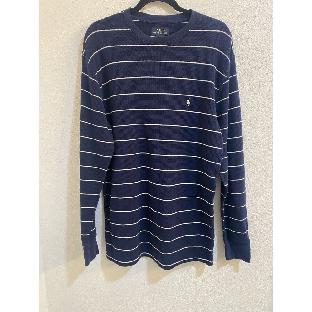 Polo‎ Ralph Lauren Long Sleeve Striped Navy and White Waffle Knit Thermal XLT